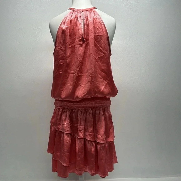 Ramy Brook Lea Dress Mini Halter Smocked Tiered Ruffled Rose Pink Size M Medium - Picture 4 of 12